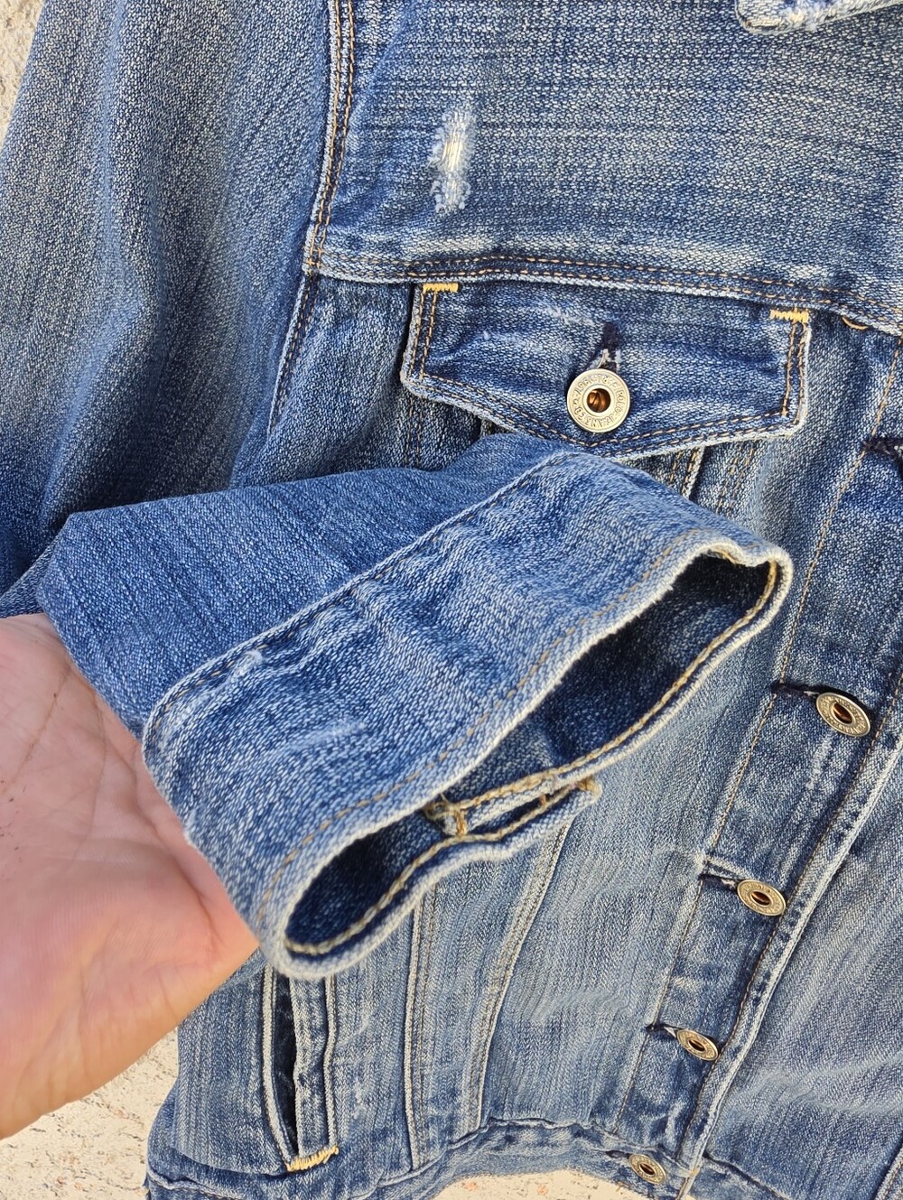 Vintage Polo Jeans Co.Ralph Lauren Distressed Rocker Denim Jean Jacket 20.5X22.5 - Picture 11 of 16